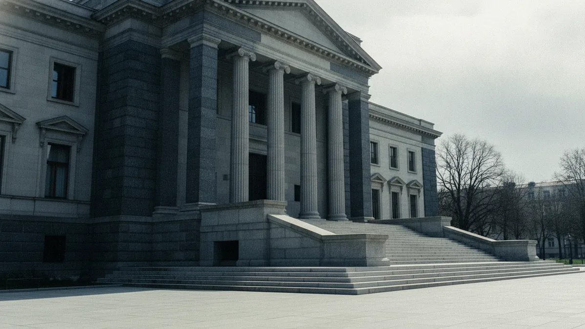 Courthouse setting that represents legal consequences of unregistered businesses