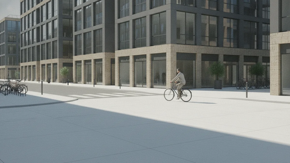Courier delivers in a dense downtown area with offices nearby