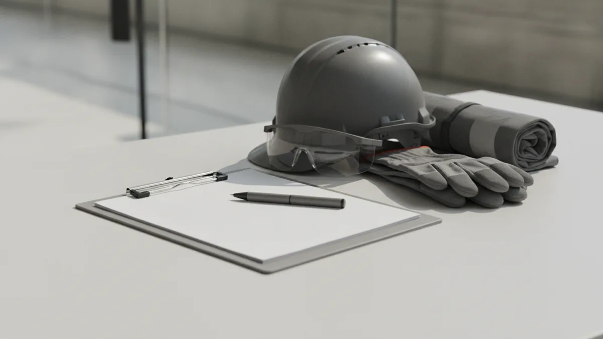 Safety and compliance prep Safety gear and a compliance checklist setup for courier business requirements