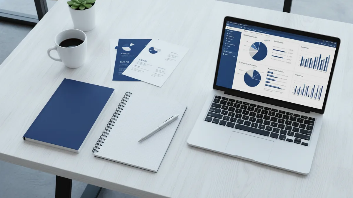Workspace setup for planning a bubble tea business with notes and financial planning