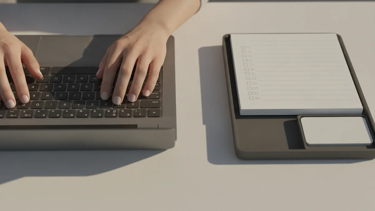 Planning domain registration and branding details on a desk setup