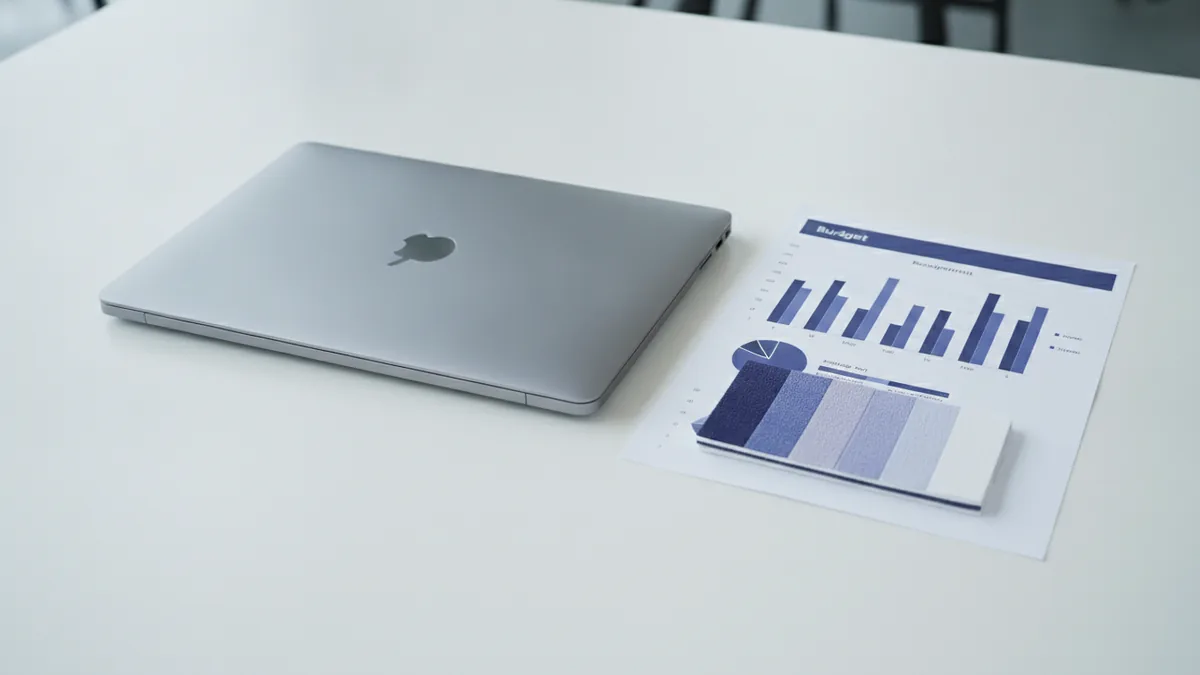 Planning budget and product swatches for a clothing business plan.