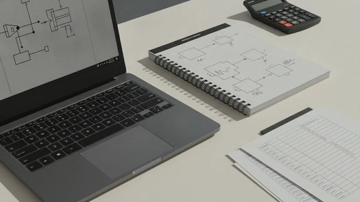 Laptop research setup used for comparing custom PC builds and competitors