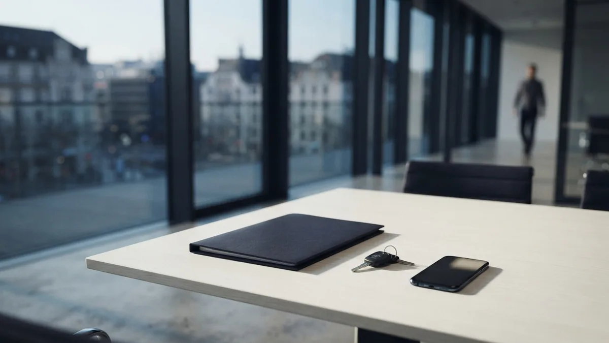 A neat courier business records scene Business documents and vehicle keys arranged in a modern European boardroom