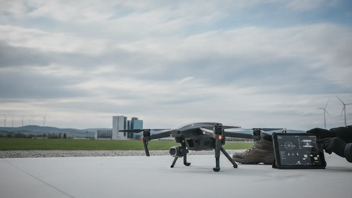Pilot preparing for compliant drone operations before a flight outdoors
