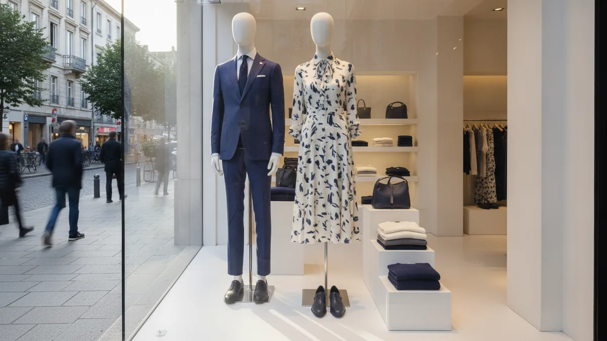 Know the market and the shopper Fashion storefront window display showing styles in a real shopping setting