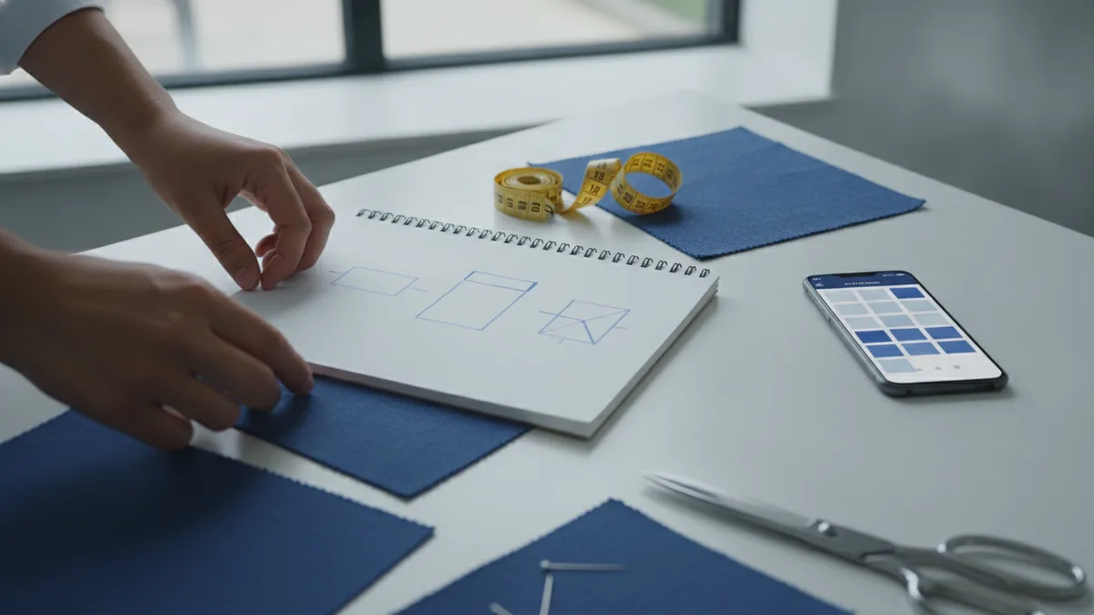 Simple planning tools laid out while preparing fashion product samples
