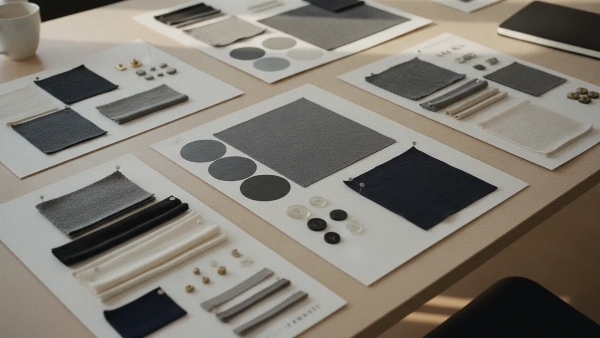 Plan your fashion niche and demand Mood board with fabric swatches and color samples for fashion planning