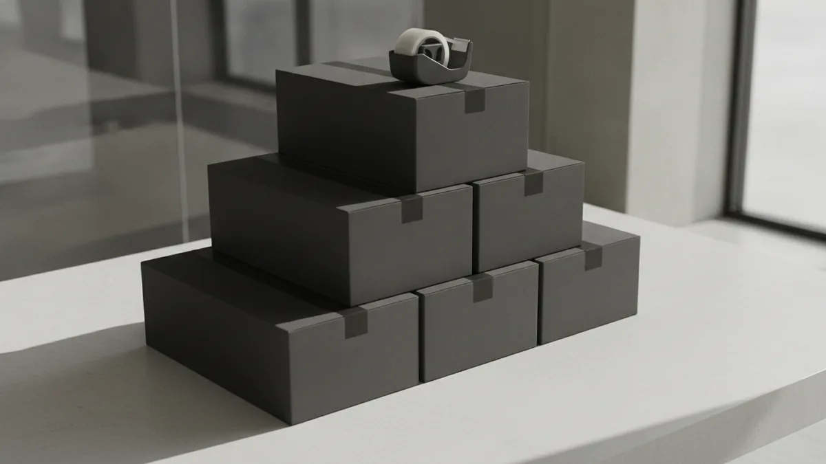 Packed boxes and shipping materials representing fulfillment choices for fashion brands