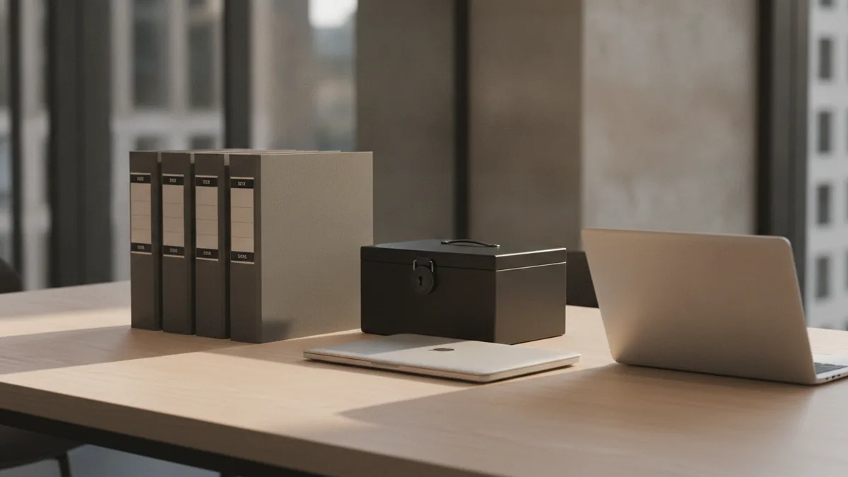 Compliance-focused workspace with secure storage and organized records