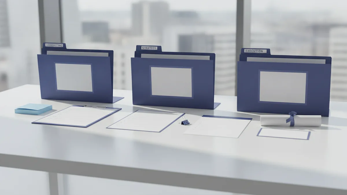 Pick the right service model Organized desk layout helping compare consulting and agency service paths