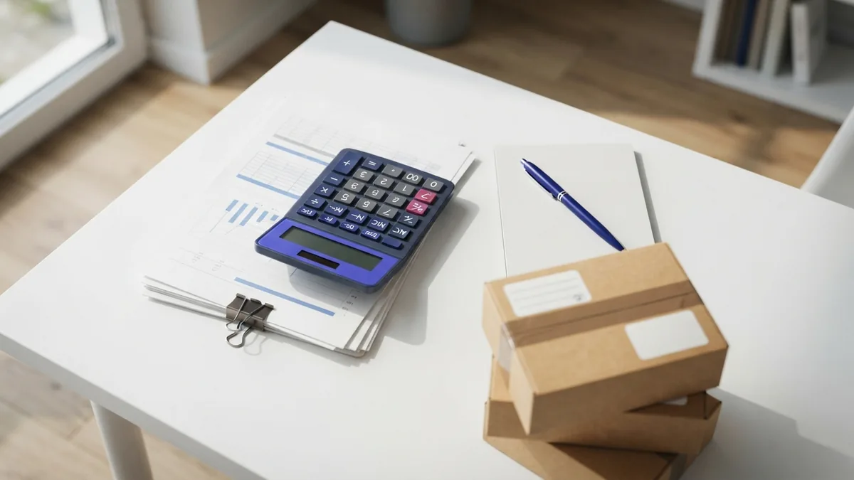 Building a moving business budget Moving business budget planning setup with calculator, documents, and boxes