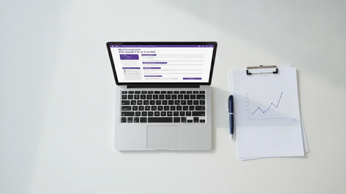 Business registration documents on a desk for setting up a painting company