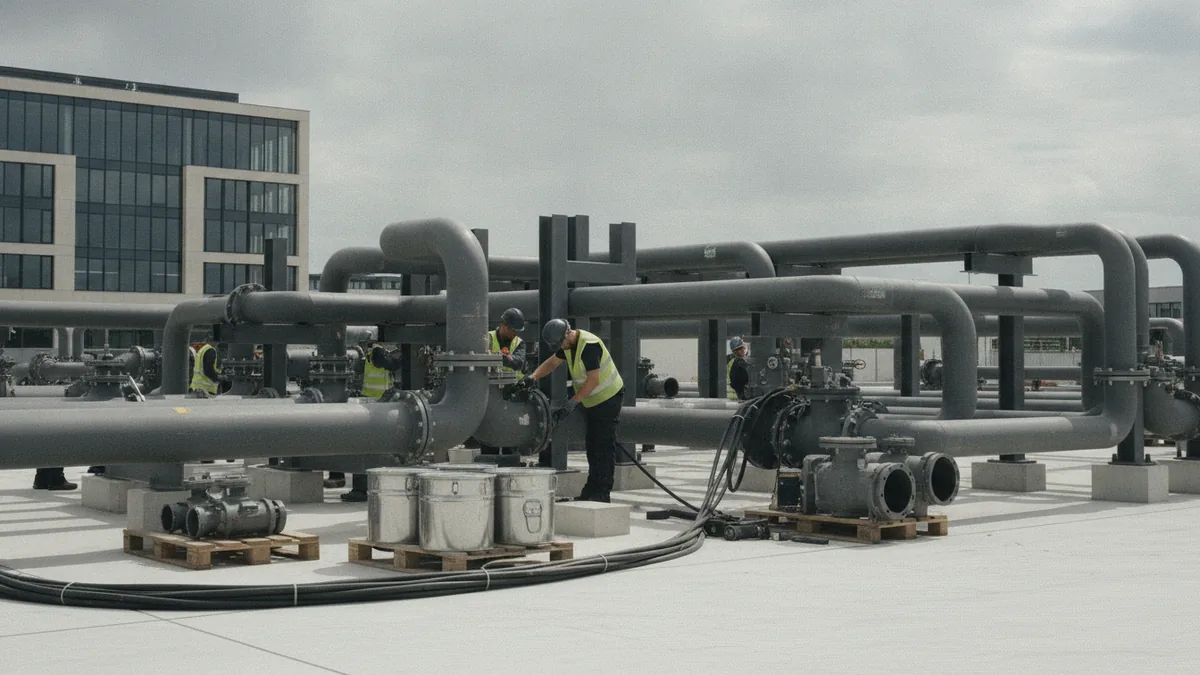 Budgeting for setup work Team preparing petrol pump infrastructure with safety-focused setup