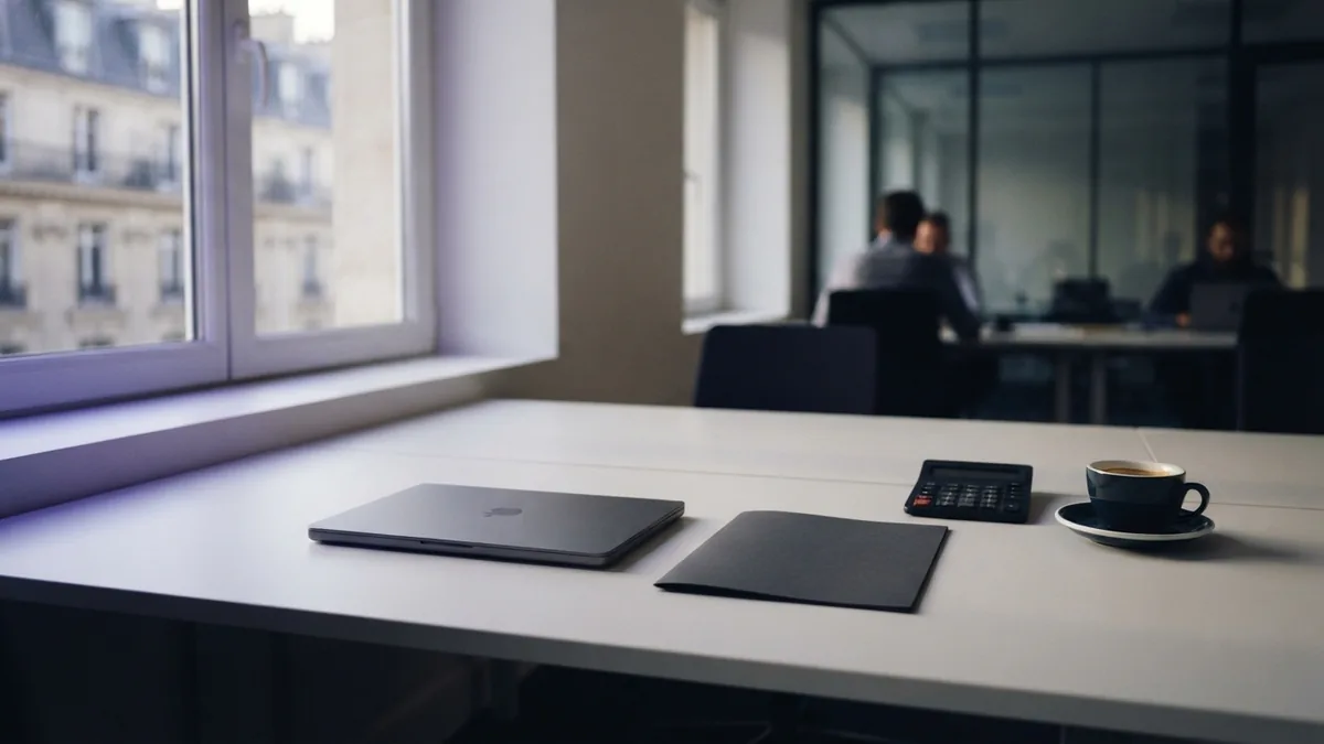 Modern office desk with planning tools for a small business funding review
