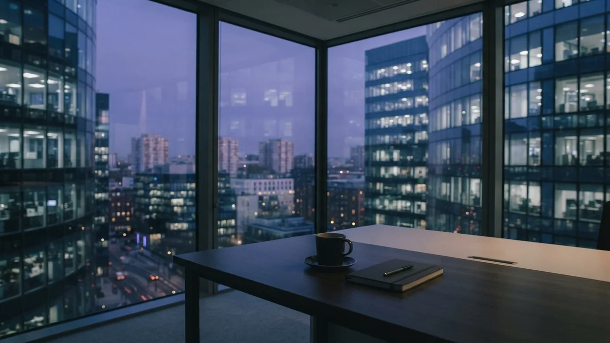 European office view at blue hour after a small business launch review
