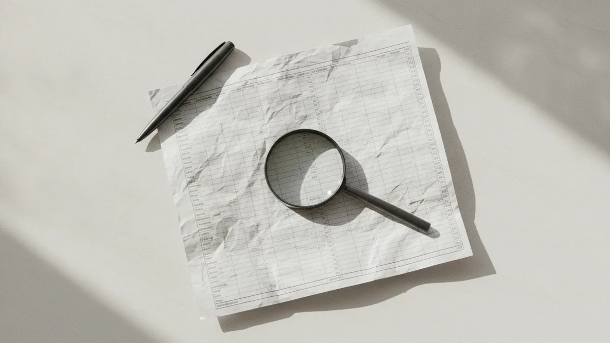 Reviewing research notes with a magnifying glass for market validation