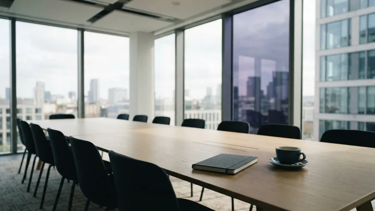 A focused room for choosing a PR niche Empty European meeting room with a focused layout for niche planning