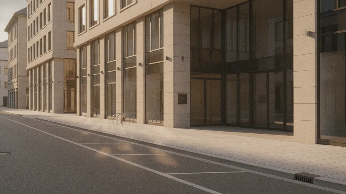 Location and foot traffic Street view highlighting visibility and accessibility for a future gym location