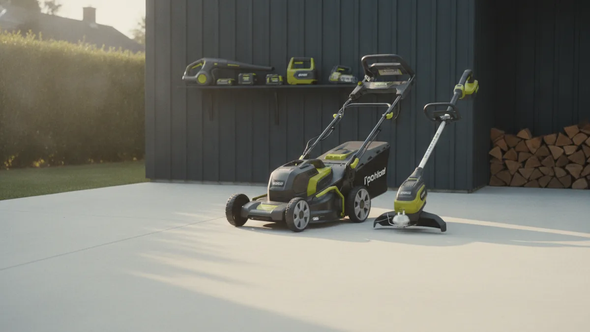 Local demand signals Outdoor power equipment staged for maintenance and repairs at home