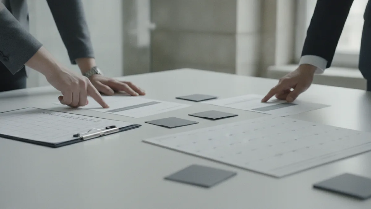 Clear roles reduce day-to-day chaos Hands organizing tasks and responsibilities around a desk