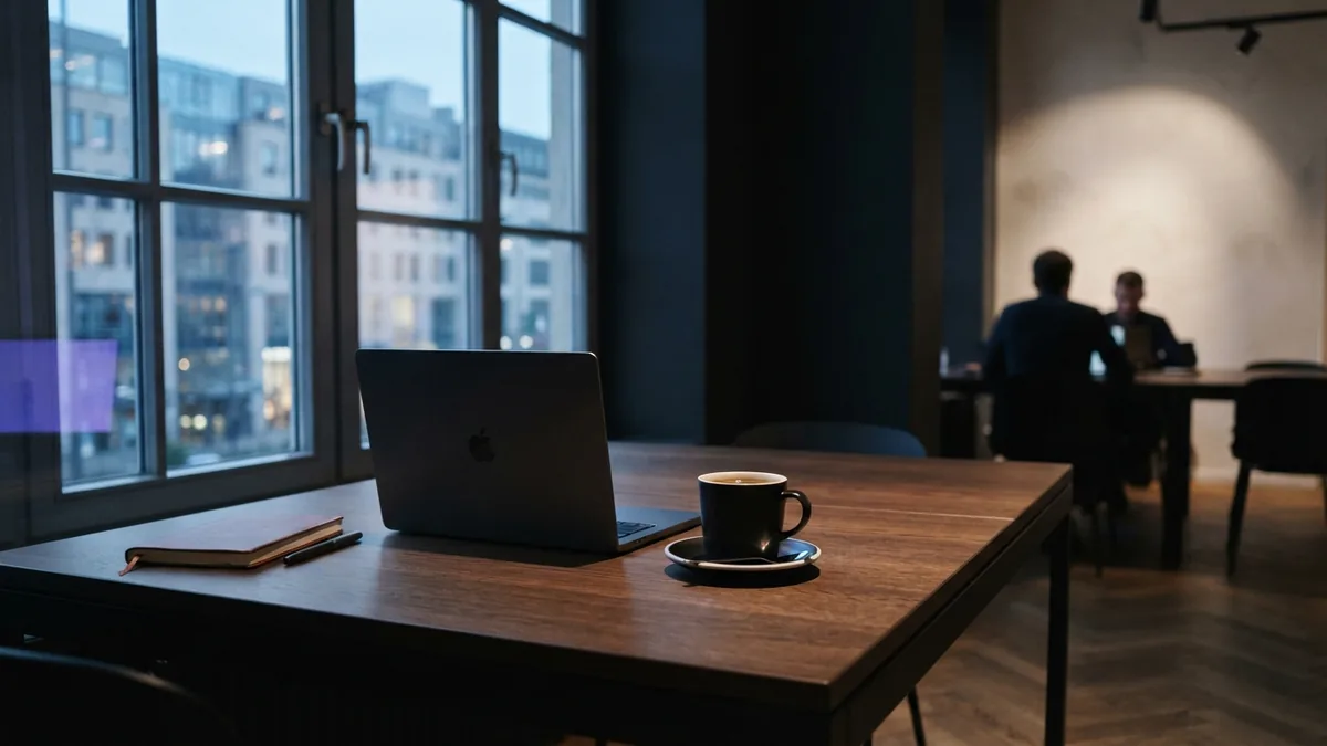Lean workspace for staffing business growth Minimal co-working desk showing the calm setup of a growing staffing firm