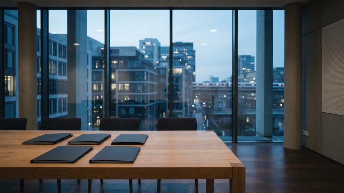 Empty European meeting room prepared for staffing niche planning