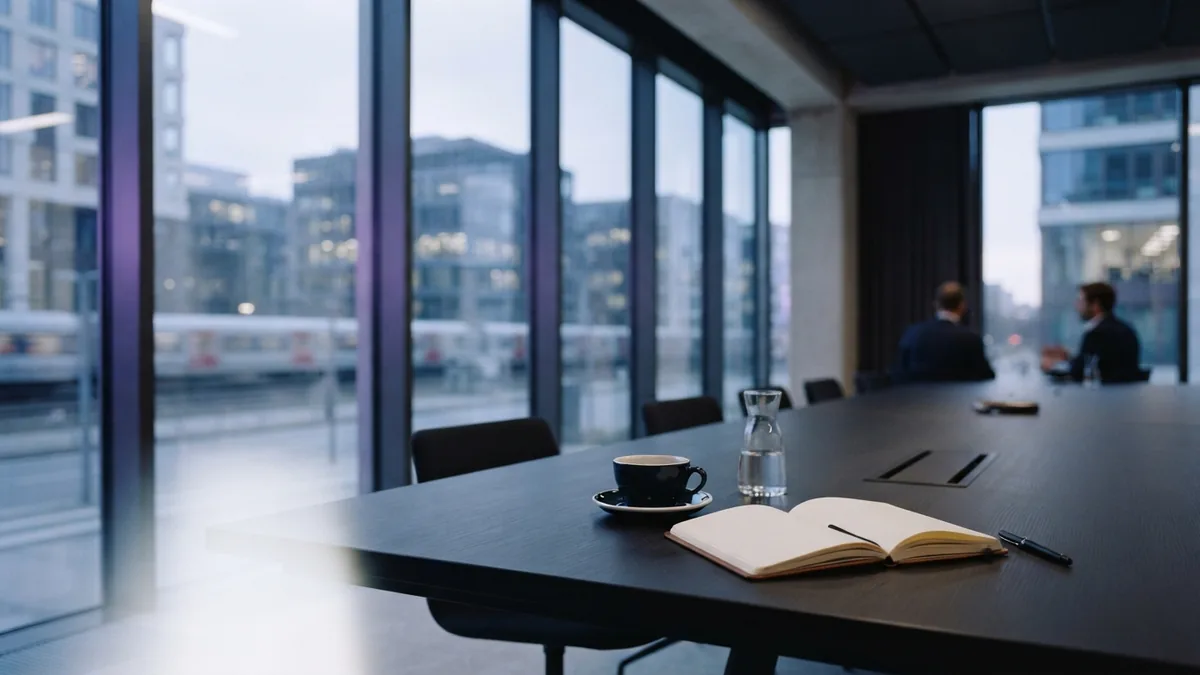 European boardroom with blank planning materials for staffing business forecasts