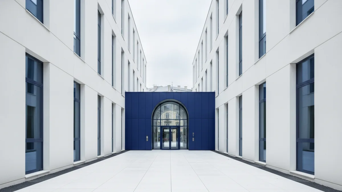 An inviting studio entrance that highlights location and access for clients.