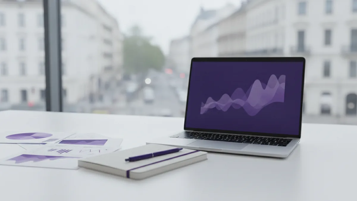 Market research and positioning Desk research setup with notes and planning tools for competitor analysis