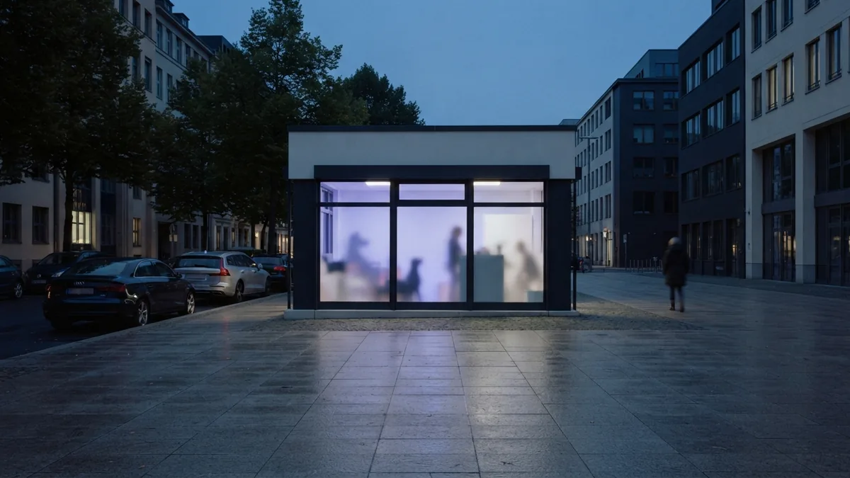 Accessible pet care building near a calm European street with parking and clean modern design
