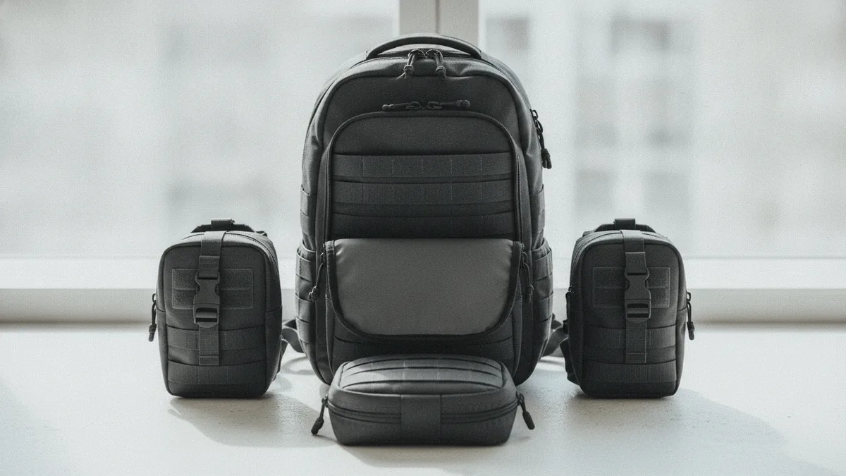 Tactical backpack and MOLLE gear setup for product selection