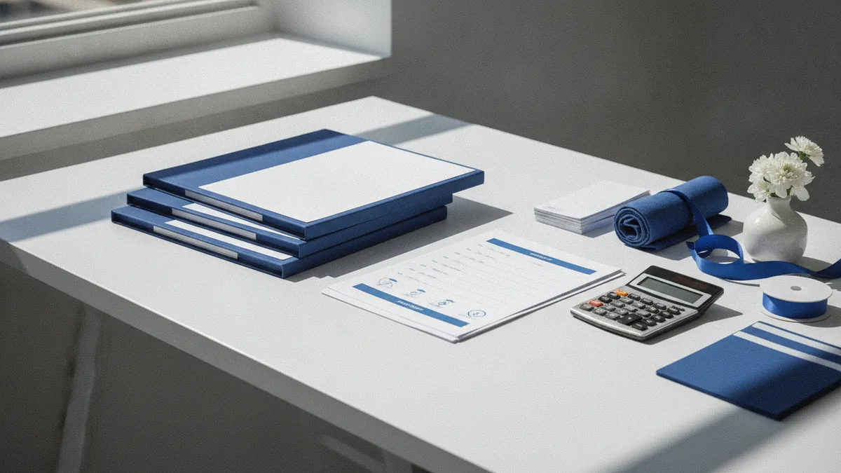 Setting wedding service prices Wedding planner reviewing service packages and budget notes at a desk