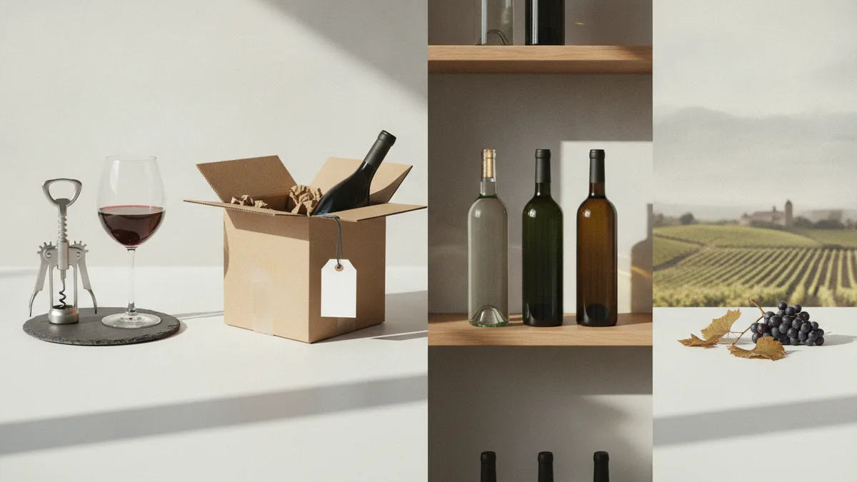 Pick your wine business model Concept comparison of winery, bar, shop, and online wine models