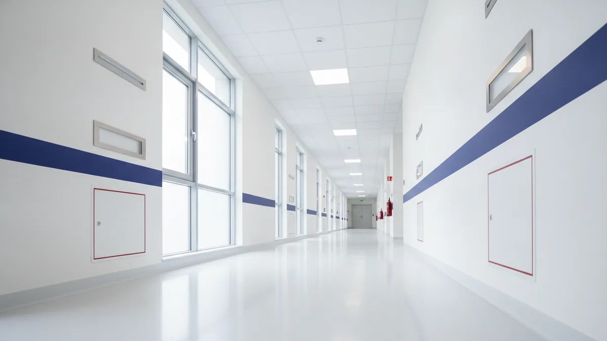 Clean assisted living hallway prepared for safety inspections and licensing