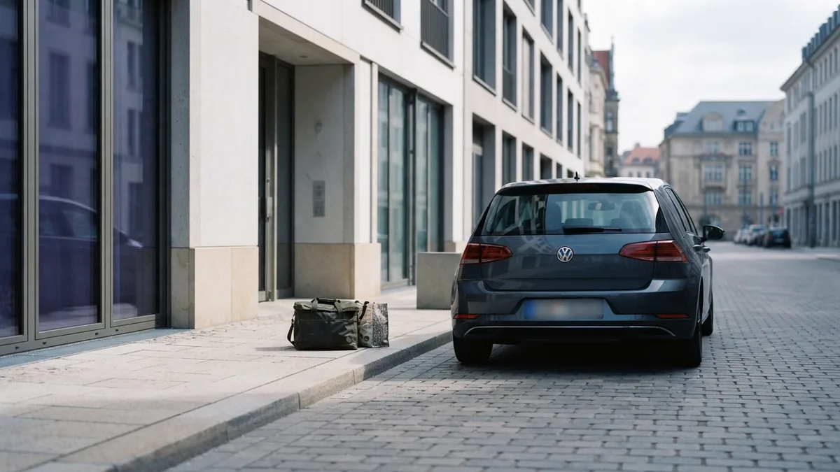 Simple tools for local errand routes Compact car and delivery supplies outside a modern European residential building