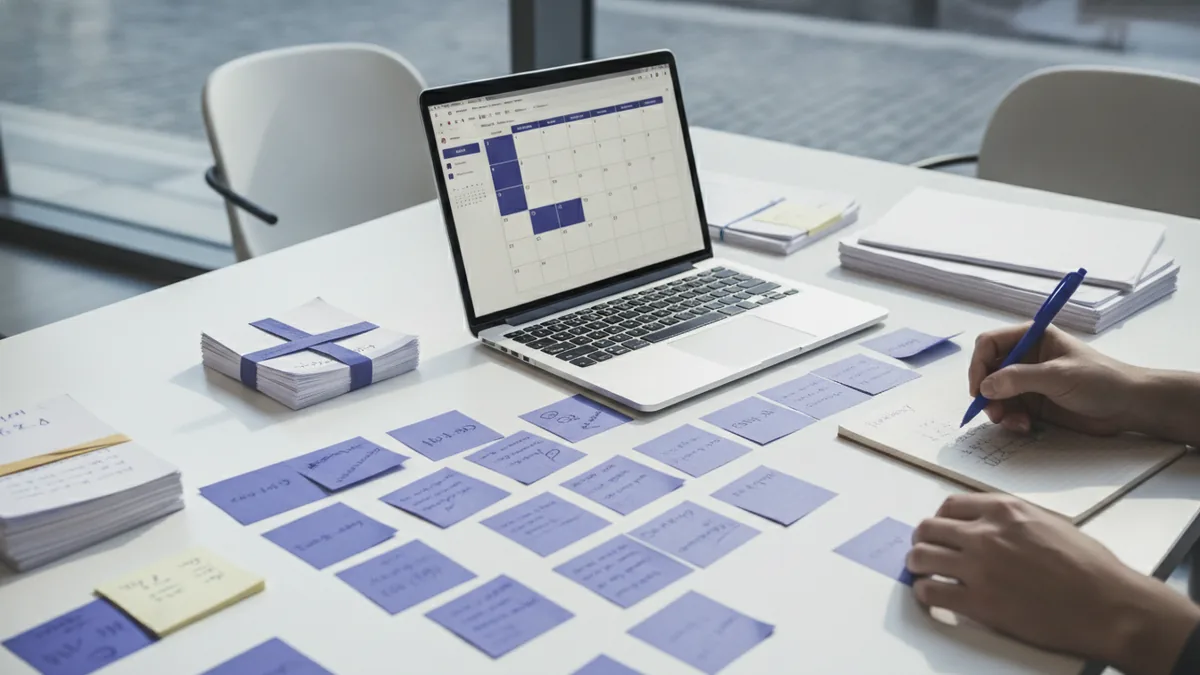 Planner organizing event notes and a calendar while choosing a niche