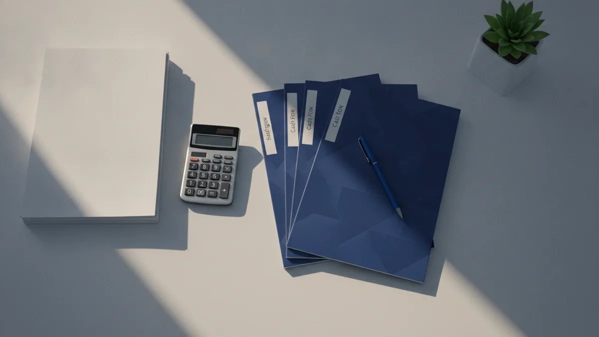 Estimating insurance startup costs Business planning desk with budget papers calculator and folders
