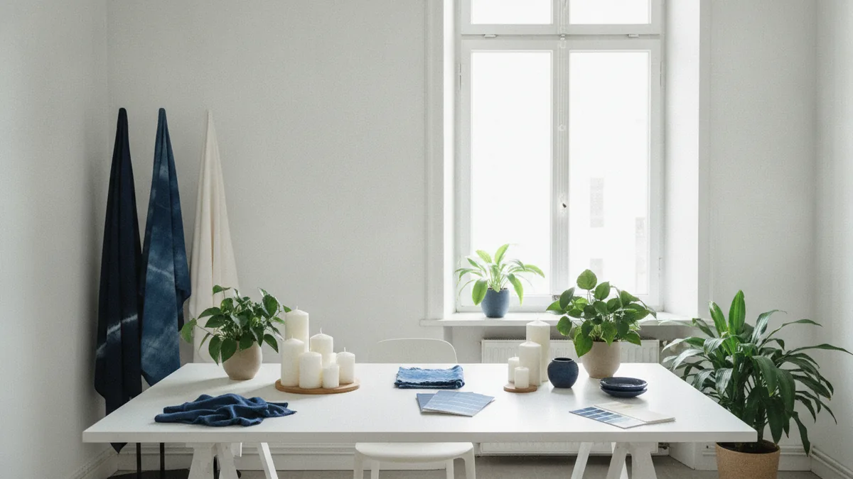 Welcoming spiritual brand studio with natural materials and warm calming decor