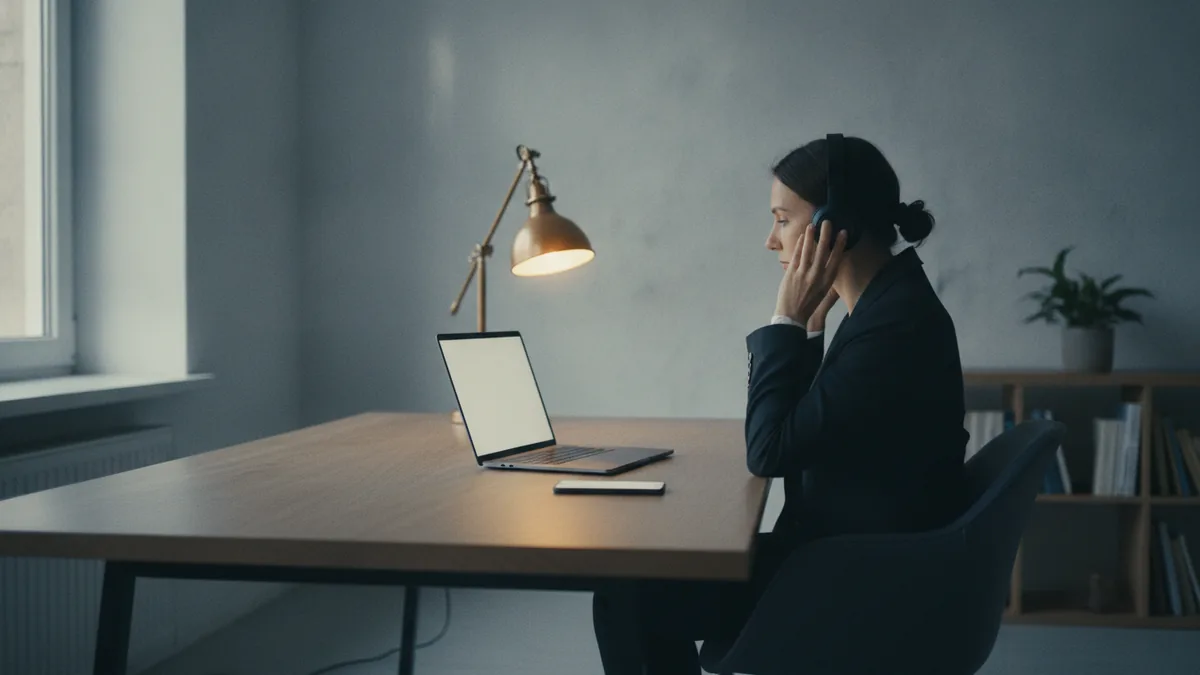 Person preparing for an online coaching call from a home office