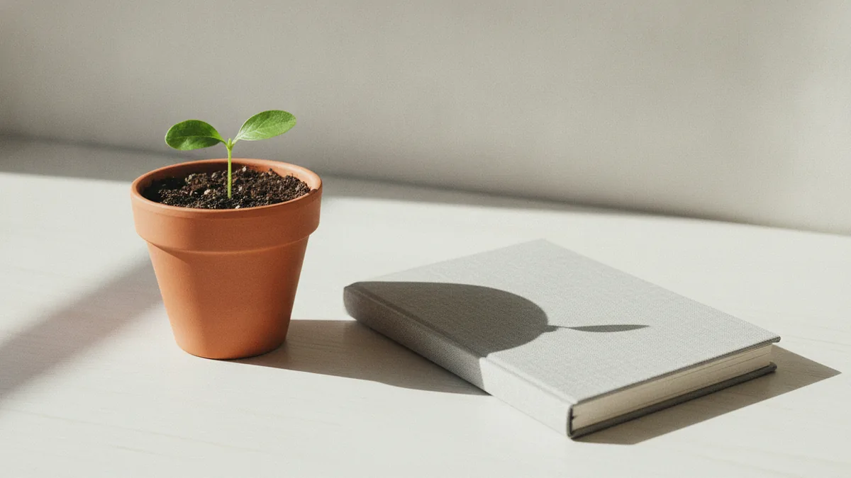 Growth concept with a notebook and plant on a desk