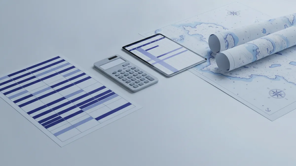 Business planning materials laid out for estimating schedules and revenue