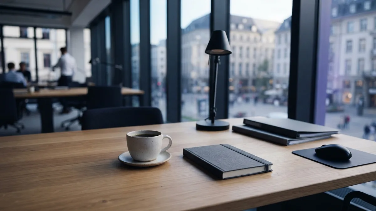 Quiet desk for succession planning Minimal co-working desk showing a calm setting for business succession planning