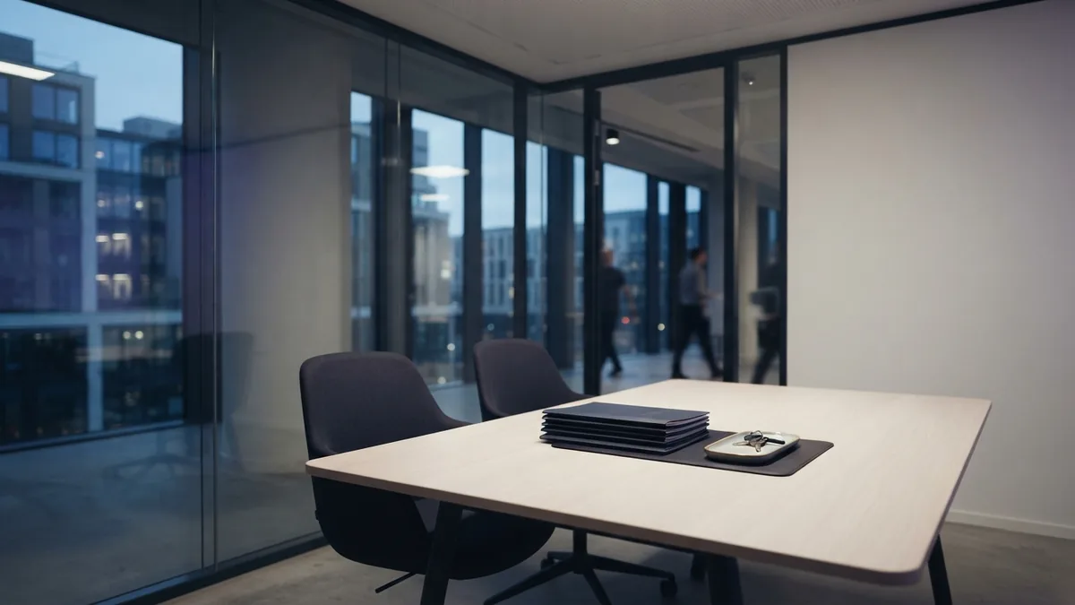 Empty meeting room arranged for a business sale or family ownership handover