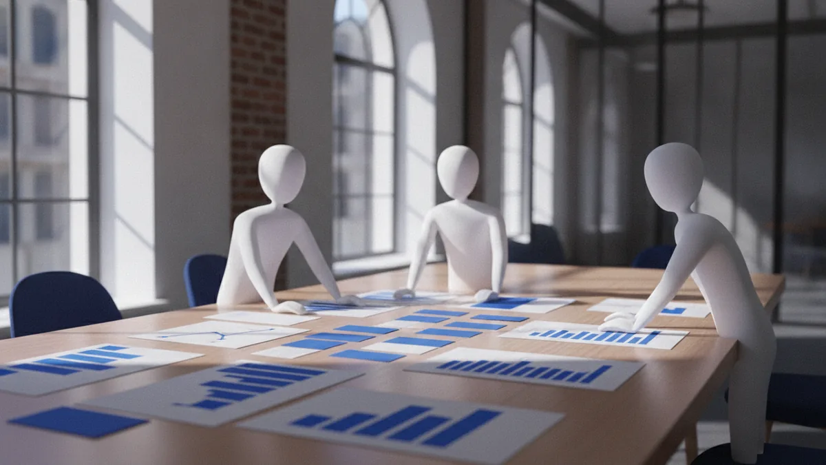 Planning the core model parts Team planning customer groups, offers, costs, and sales paths around a table