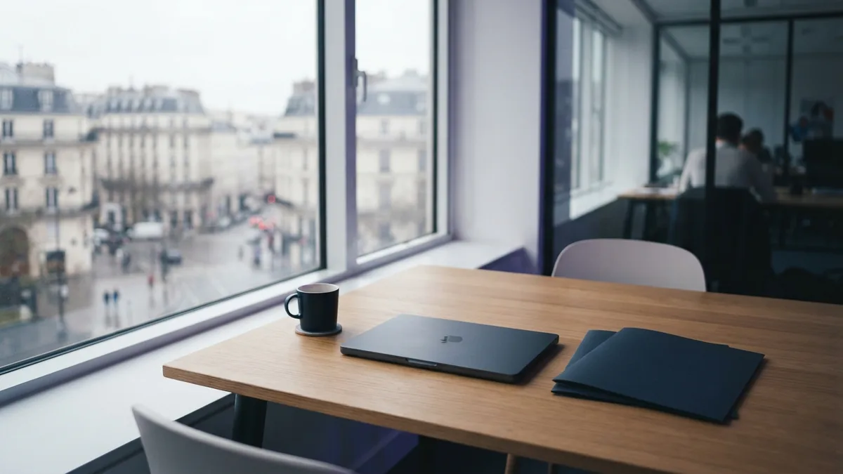 European office desk with folders and a closed laptop during CRM selection