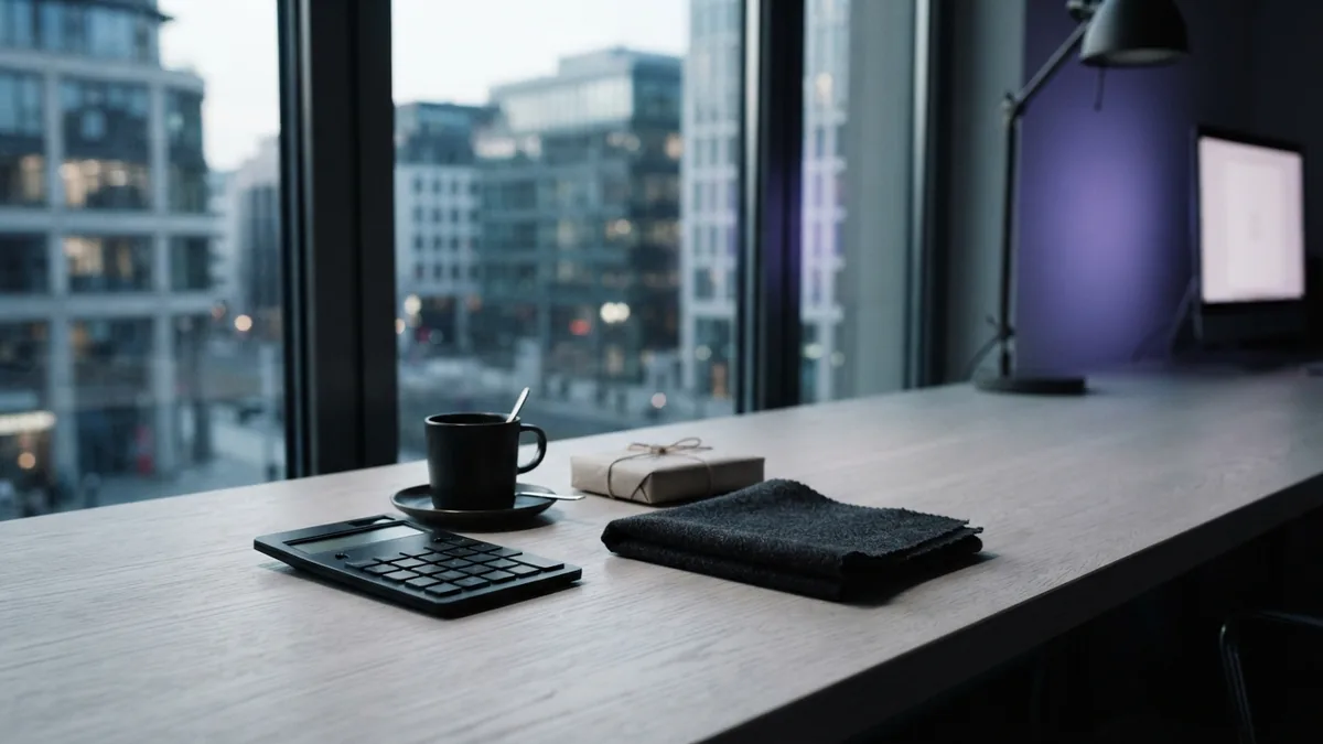 Focused ecommerce work setting European coworking desk with ecommerce order planning objects