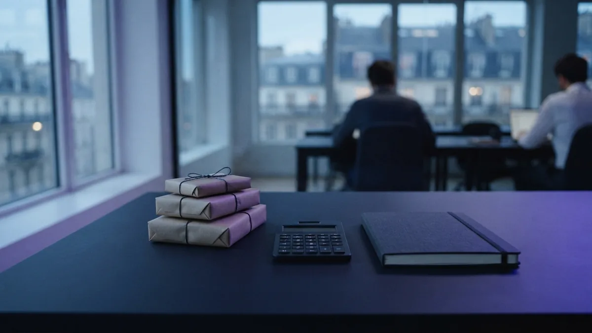 Reviewing sales performance in a modern office Modern office table with parcels and tools for reviewing eBay sales performance