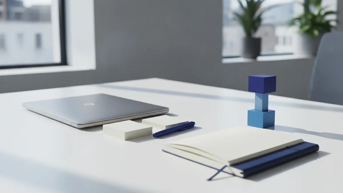 Landing page planning scene with form fields and campaign materials on a desk