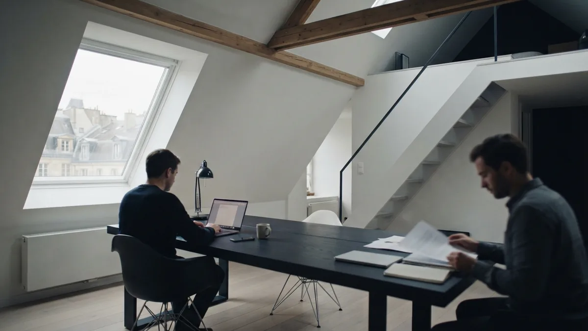 Architectural loft interior showing roof shapes, dormer space, and natural light